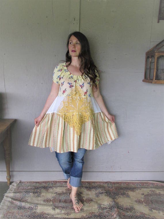 upcycled summer clothing loose fit handmade tunic peasant