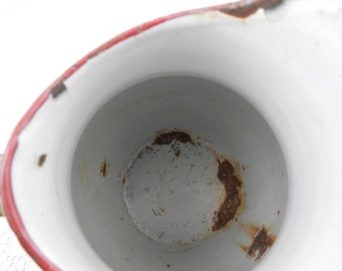 Antique Chippy Enamelware Pot Bellied Pitcher from France, Enamel Jug / Vase, French Rustic Shabby Chateau Cottage Chic, Country Decor Antique Chippy Enamelware Pot Bellied Pitcher from France, Enamel Jug / Vase, French Rustic Shabby Chateau Cottage Chic, Country Decor