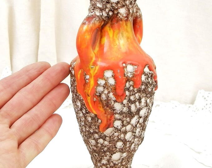 Vintage French 1960s Vallauris Vase Mid Century Modern Design Fat Lava Orange and Yellow Drip Glaze With "Ecume de Mer" Volcanic Glaze Vintage French 1960s Vallauris Vase Mid Century Modern Design Fat Lava Orange and Yellow Drip Glaze With "Ecume de Mer" Volcanic Glaze