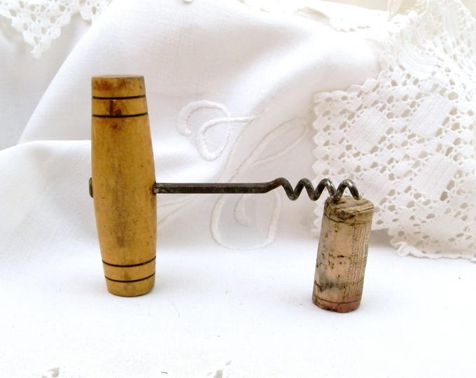 Traditional Design Vintage Light Wood Corkscrew, French Wine Bottle Opener with Wooden Handle, Retro Barware from France