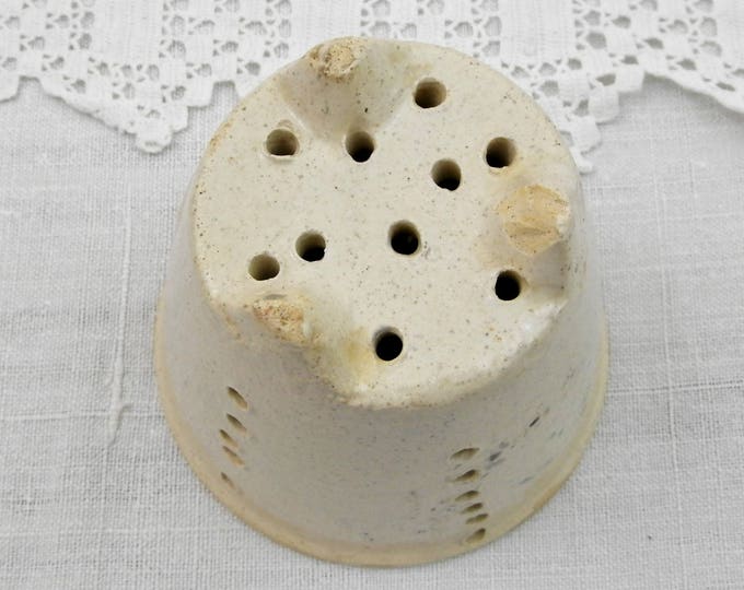 Small Antique French Stoneware Cheese Faisselle Straining Pot, Pottery Dairy Cream Cheese Drainer from France, Retro Cookware Kitchen Mold
