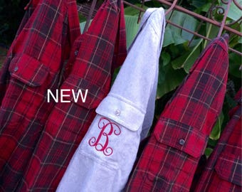 10 Bridesmaid Flannel Shirts Wedding Day Monogram Gift Bachelorette Party Robe Sorority Rustic Red Plaid Bridal Shower Girls Night Out
