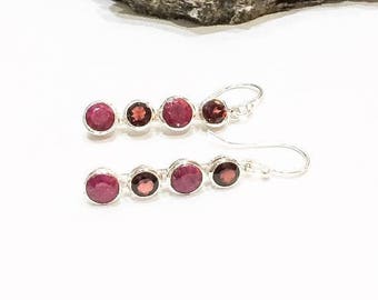 SALE Ruby and Garnet 925 Silver Earrings