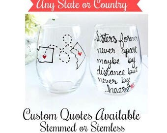 Sister Wine Glass, Long Distance Sister Gift, Sister Moving Gift, Sisters, Long Distance Relationship, Going Away Gift, Best Friend Gift