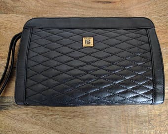 Pierre Balmain Black Leather Quilted Clutch