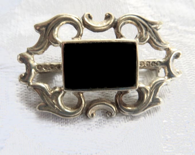 Art Nouveau Brooch, Sterling Onyx Art Nouveau Pin, Vintage Art Nouveau Jewelry