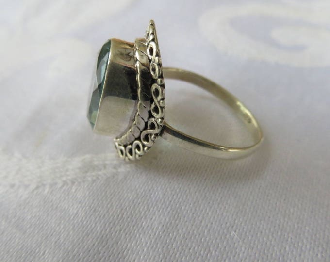 Sterling Aquamarine Ring, Vintage Faceted Aquamarine Gemstone Ring, Size 6.5, Aquamarine Jewelry