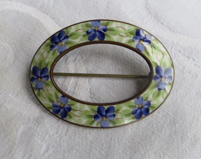 Antique Sash Pin, Art Nouveau Brooch, Victorian Brooch, Antique Brooch, Antique Pin, Antique Jewelry, Vintage Floral Pin, Enamel Violets