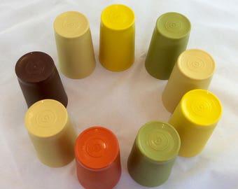 Tupperware Tumblers x 9, Orange Green Yellow Tupperware Tumblers