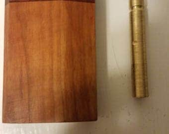 Beautiful Handmade Cherry Wood Dugout Box With Composite Inlay and Spring Loaded Handmade Brass Pipe One Hitter Dugout 3" Tall Box C