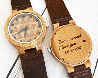Wooden Watch Personalized Wood Watches for Men Leather Watch Wood Boyfriend Gift Wood Watch Men Engraved Wood Watch Gift for Him Mens Watch