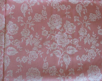 Pink French mattress ticking - 5 yards of UNUSED floral damask roses fabric, French toile de matelas