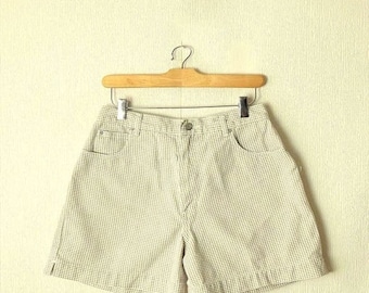 ON SALE Vintage Baby Beige x White Gingham checked Denim Shorts from 90's/W27*