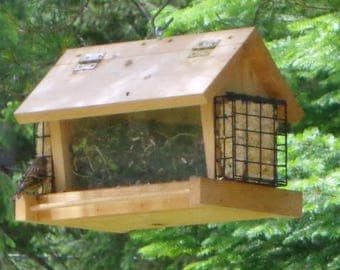 Cedar Bird Feeder With Suet Feeders - All Natural - Hand Crafted - Easy Loading - Naturally Decay Resistant
