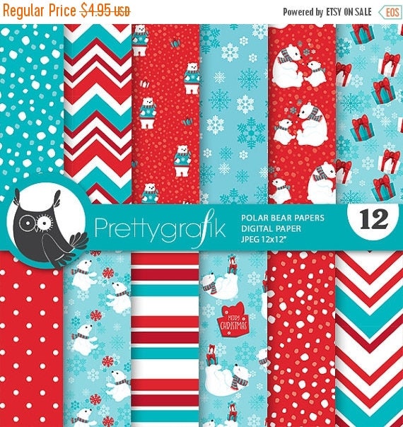 80% OFF SALE Polar bears digital paper, Polar bear commercial use, Christmas bear scrapbook papers, background - PS836 Il_570xn