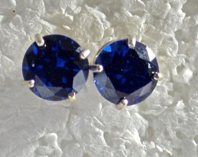 Large Blue Zircon Studs, 10mm Round, Natural, Set in Sterling Silver E1071