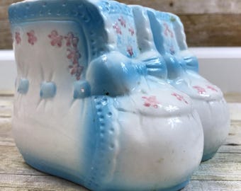 Vtg NAPCO Planter, Vtg Planter, Ceramic Planter, Ceramic, Baby Booties, Baby Shoe, Nursery Decor, Pink, Blue, White, Baby Shower Gift, Baby