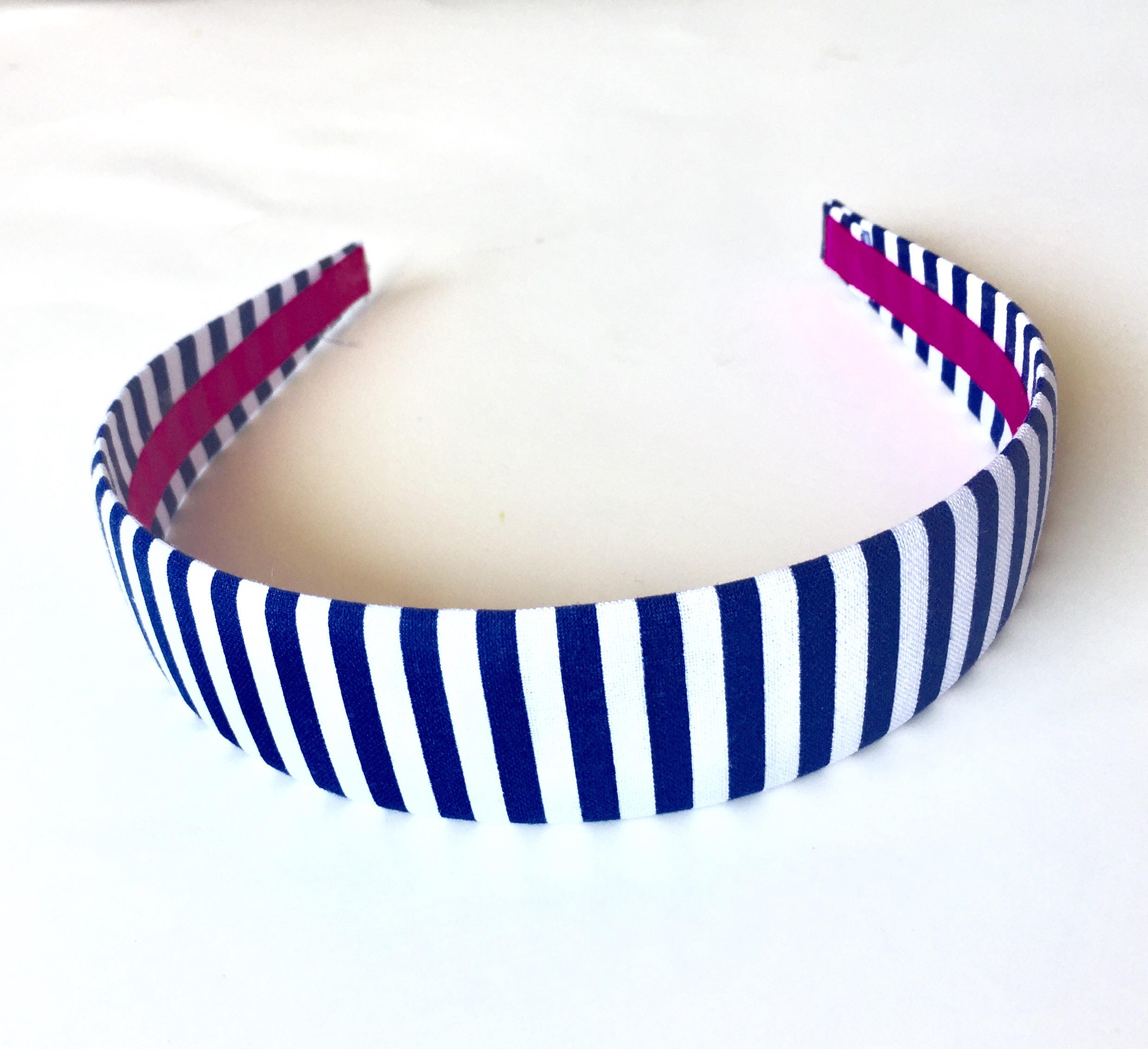 Fabric Covered Headbands Blue White Stripes Girls Headband