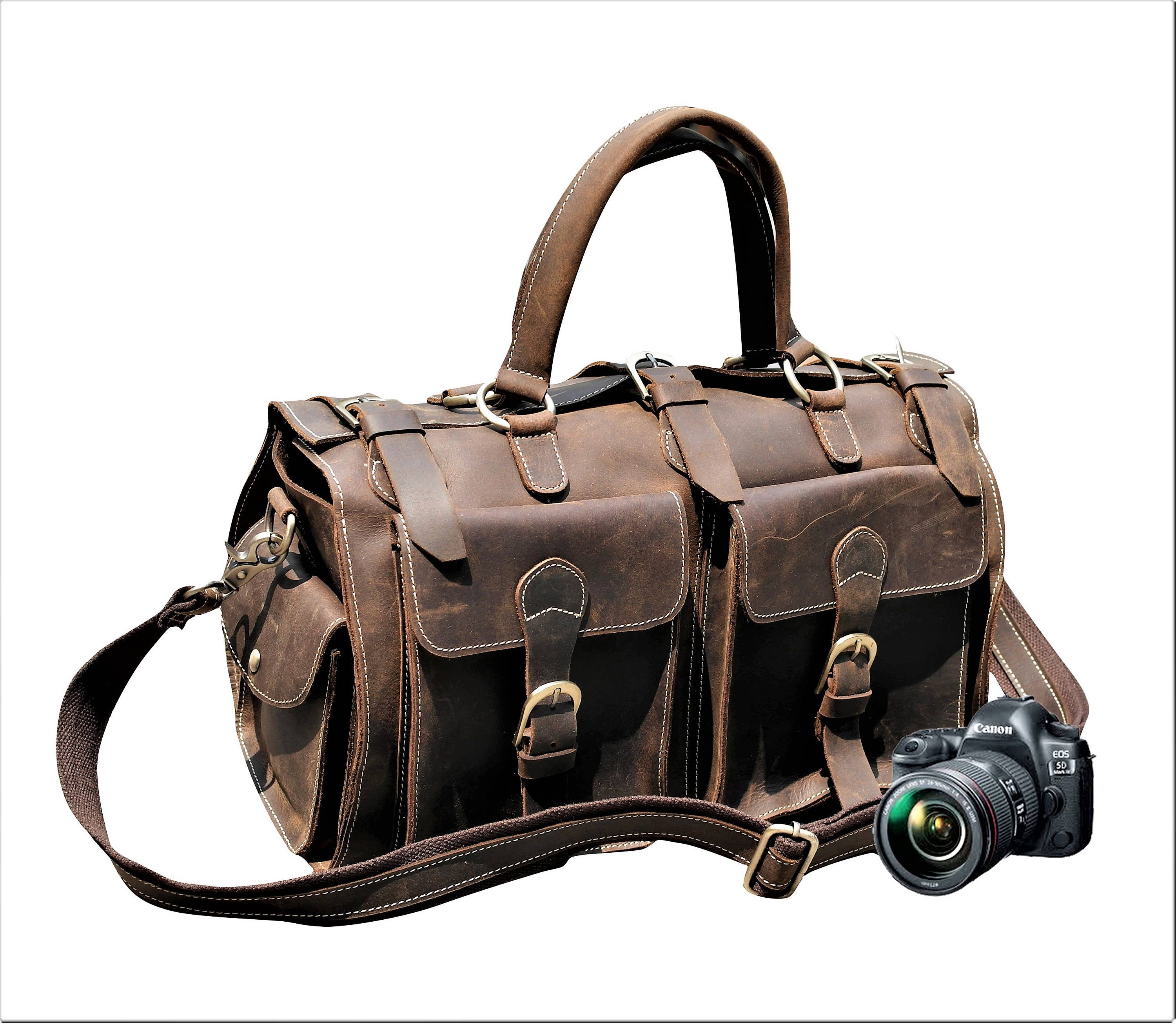 Large Dslr Camera Bag Distressed Leather Designed To Hold A