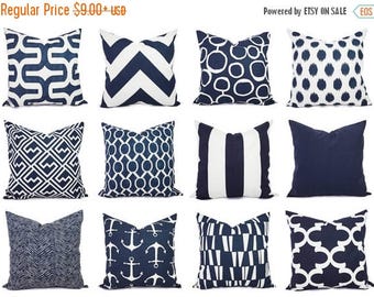 15% OFF SALE Navy Pillow Covers - One Navy and White Throw Pillow Cover - 20 x 20 Inch Navy Blue Pillow Cover - Decorative Pillow Navy Blue
