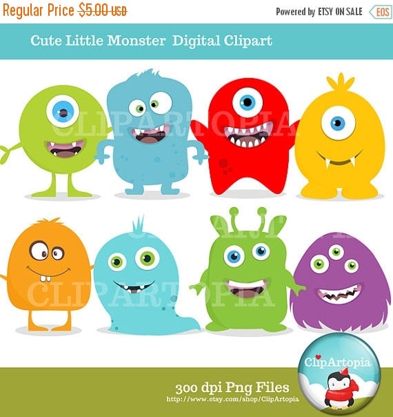 50% OFF SALE Cute Little Monster Digital Clipart For Personal and Commercial use / INSTANT Download Il_570xn
