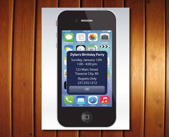 iPhone Alert Birthday Invitation, Unique Printable Kids Birthday Party Invitations Il_570xn