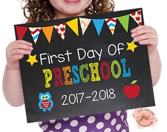 First Day of Preschool, Printable First Day, School Sign, Back to School Sign, First Day of School Chalkboard Sign, Preschool Sign, 8x10