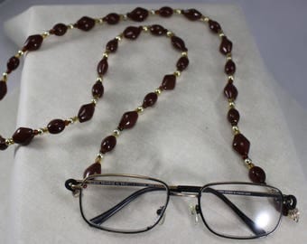 Glass Beads, Eyeglass Holder, handmade, jewelry, women's accessories,brown,gold,glasses,accessory,