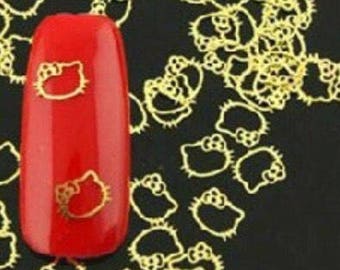 Hello Kitty 100 pc Nail design 3D Art Gold