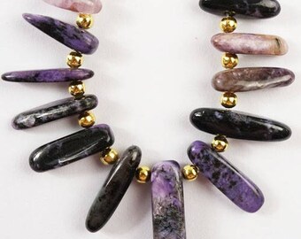 23mm Natural Silvery Charoite Gemstone Stick Spike Beads 23mm Natural Charoite Beads