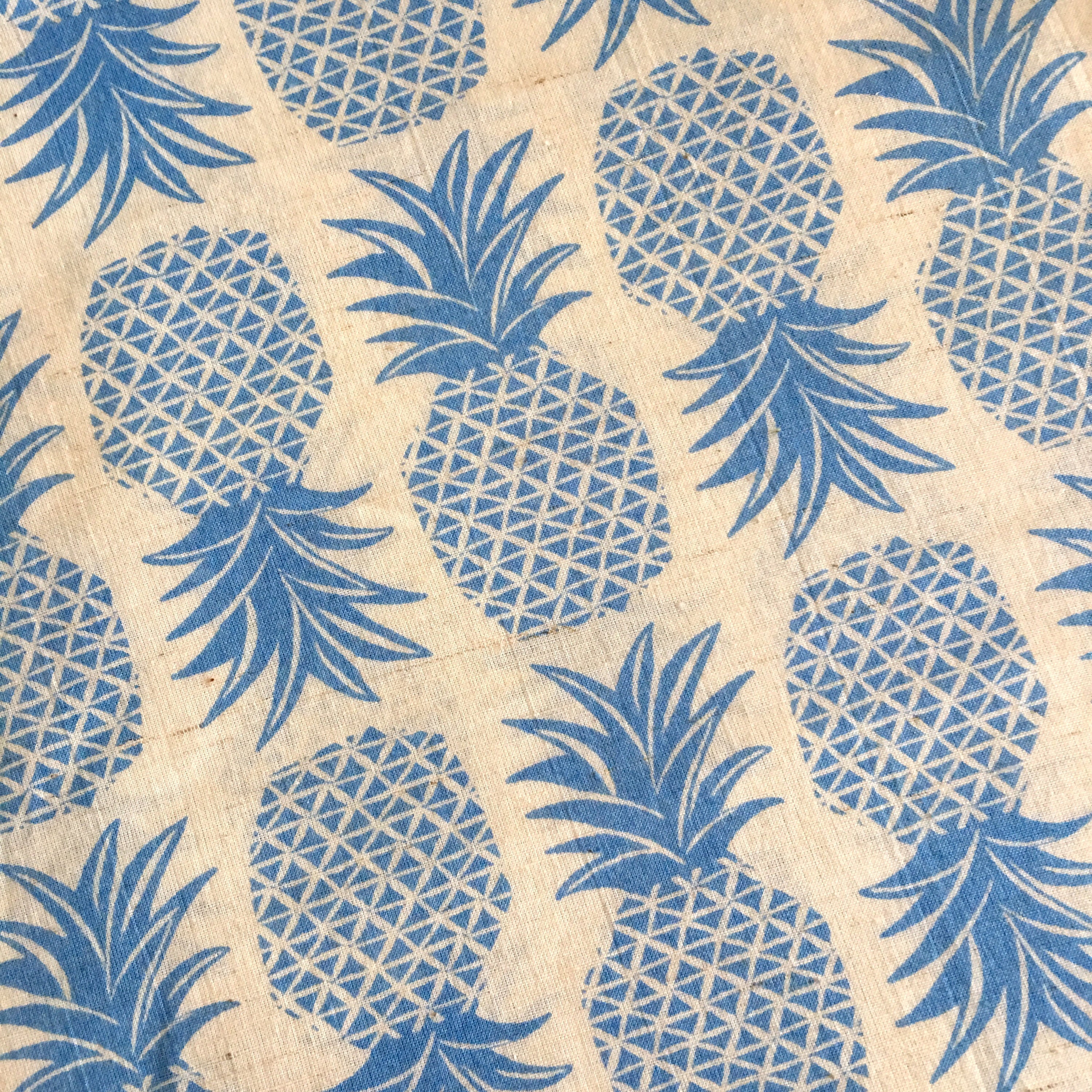 Blue PINEAPPLE print cotton voile fabric