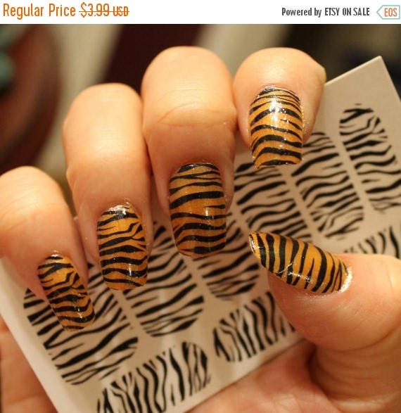 ON SALE 18 TIGER / Zebra Nail Art Ztb Full Nail Wrap Long