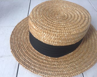 Vintage Straw Boater Hat By K R Snoxell & Sons Ltd Size Large