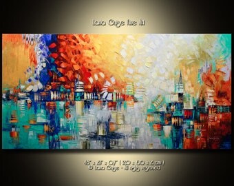 Invisible Touch, Abstract Painting, Original Oil Modern Cityscape Painting Textured Palette Knife by Lana Guise