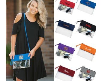 Monogrammed Clear Stadium Bag Personalized Crossbody Clear Bag Clear Purse Clear Tote Football Bag Stadium Purse Game Day Bag Clear Clutch