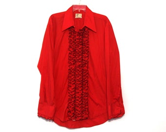 red ruffled shirt