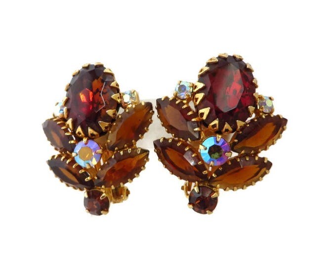 Juliana Amber Rhinestone Earrings | Vintage D&E Verified | Amber, Cognac, AB Rhinestone Clip-ons | Bridal Jewelry Juliana Amber Rhinestone Earrings | Vintage D&E Verified | Amber, Cognac, AB Rhinestone Clip-ons | Bridal Jewelry