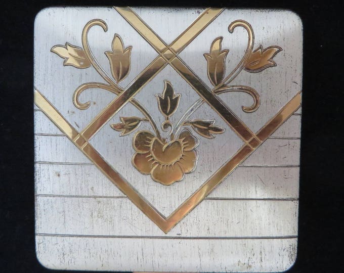 Ritz NY Compact, Vintage Silver Tone Gold Tone Square Makeup Compact, Collector's Compact