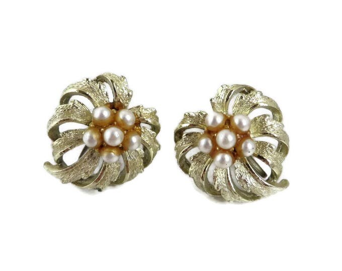 Coro Faux Pearl Earrings, Vintage Champagne Gold Screw Back Earrings, Bridal Jewelry, Gift for Her