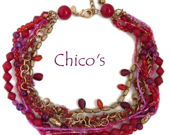 Vintage Pink Boho Necklace - Chico's Multistrand Bead Necklace, Statement Necklace, Gypsy Necklace, Perfect Gift, Gift Box