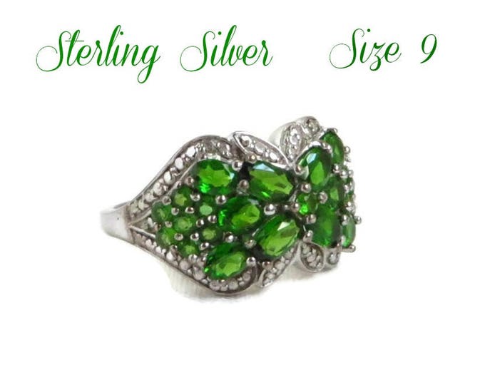 Sterling Silver Cocktail Ring - Vintage Green CZ Butterfly Ring, Size 9, Gift idea, Gift Box