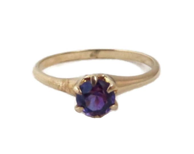 Amethyst Solitaire Ring, 10K Gold Ring, Yellow Gold Amethyst Ring - Vintage Estate Amethyst, 0.35 Carat, February Birthstone, Size 7