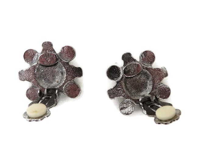 Vintage Earrings, Silver Tone Brown Bead Earrings, Signed Robert Rose Clip-on Earrings, 70s Retro Jewelry