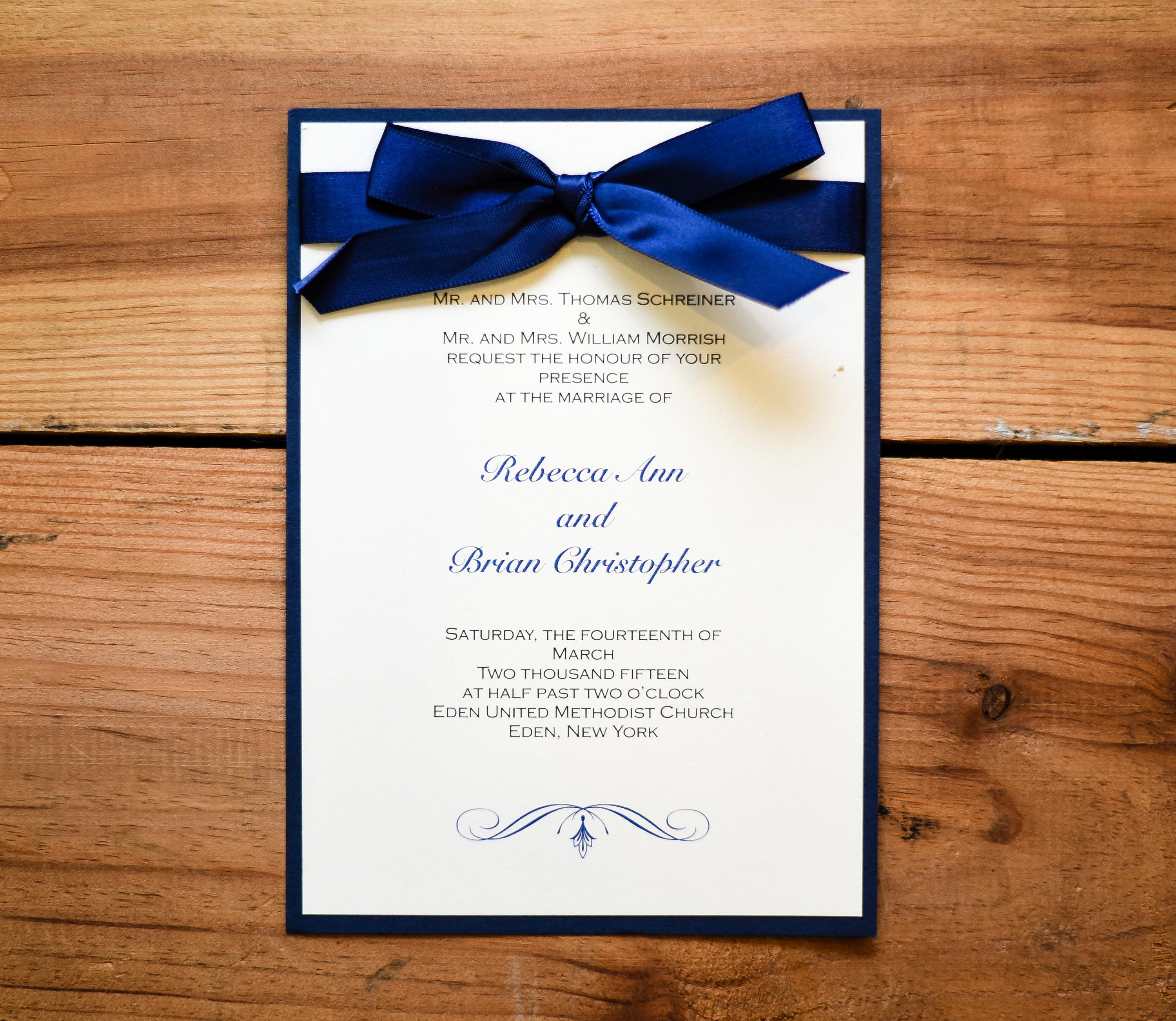Elegant Navy Blue and Ivory Wedding Invitation