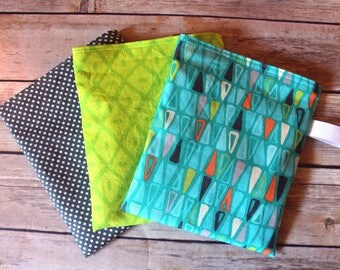 Reusable Snack bag - set of 3 - multi use - lunch bag - Green/Grey/Blue