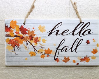 Hello Fall Autumn Decor Wood Sign