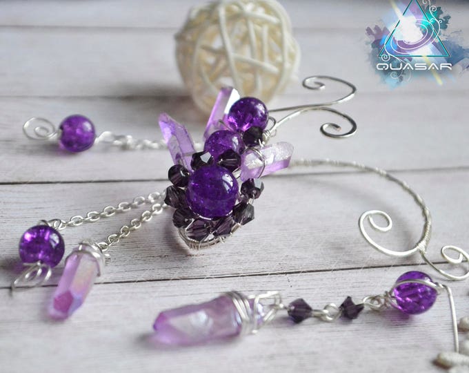 Ear cuff "Twilight Sky" | Wire ear cuff, crystals boho jewelry, elven ear cuffs, boho earcuff, purple crystals earrings, fairy, elvish, elf