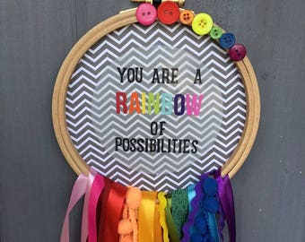 Rainbow of Possibilities- Mixed Media Altered Embroidery Hoop