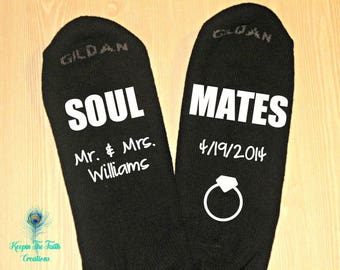 SOULMATES SOCKS - Personalized Wedding Socks - Wedding Socks - Engaged Socks - Bride Socks - Groom Socks - Bridal Gift - Wedding Date Socks