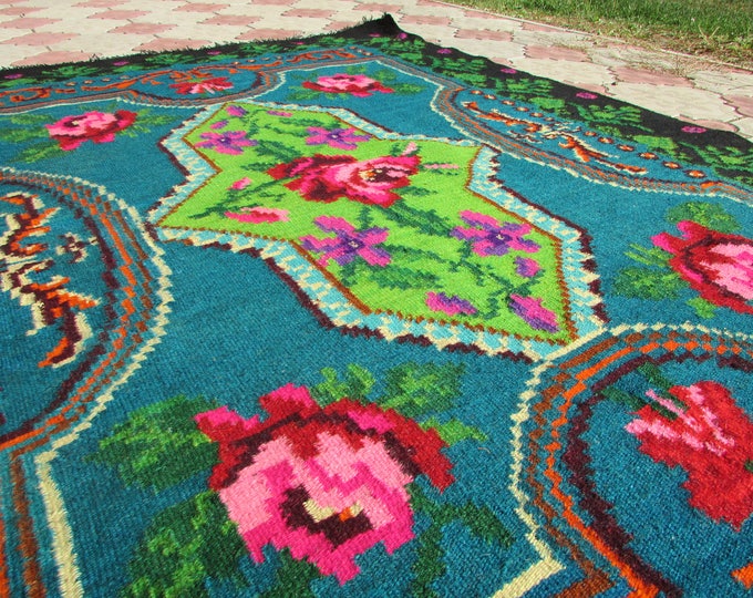 Floor Runner,Organic Rug Runner, Colorful Kilim, Pink Colored Rug,Boho Rug. Flatweave Rug. Vintage handwoven wool rug carpet. Moldova carpet